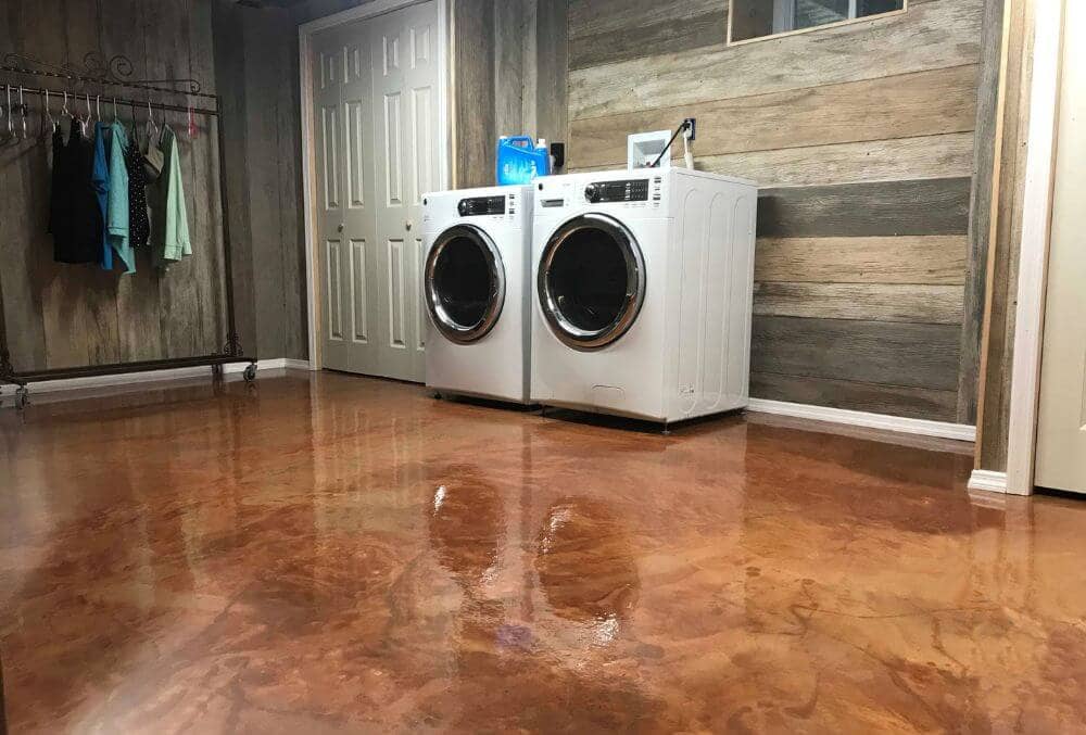 Acid stained residential basement floor